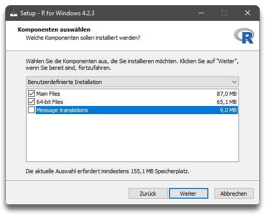 Richtige Installation von R ohne Sprachsupport